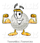 Illustration of a Cartoon Golf Ball Mascot Flexing His Arm Muscles by Toons4Biz
