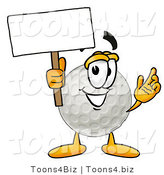 Illustration of a Cartoon Golf Ball Mascot Holding a Blank Sign by Mascot Junction