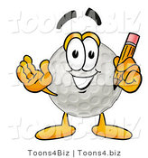 Illustration of a Cartoon Golf Ball Mascot Holding a Pencil by Mascot Junction