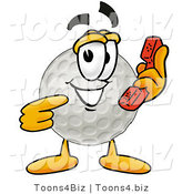 Illustration of a Cartoon Golf Ball Mascot Holding a Telephone by Mascot Junction