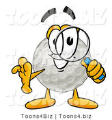 Illustration of a Cartoon Golf Ball Mascot Looking Through a Magnifying Glass by Mascot Junction