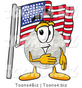 Illustration of a Cartoon Golf Ball Mascot Pledging Allegiance to an American Flag by Mascot Junction