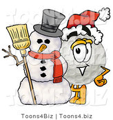 Illustration of a Cartoon Golf Ball Mascot with a Snowman on Christmas by Mascot Junction