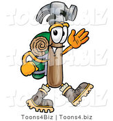 Illustration of a Cartoon Hammer Mascot Hiking and Carrying a Backpack by Mascot Junction