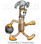 Illustration of a Cartoon Hammer Mascot Holding a Bowling Ball by Mascot Junction