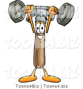 Illustration of a Cartoon Hammer Mascot Holding a Heavy Barbell Above His Head by Mascot Junction