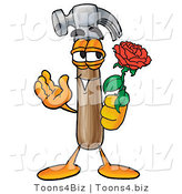 Illustration of a Cartoon Hammer Mascot Holding a Red Rose on Valentines Day by Mascot Junction