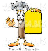 Illustration of a Cartoon Hammer Mascot Holding a Yellow Sales Price Tag by Toons4Biz