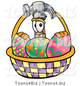Illustration of a Cartoon Hammer Mascot in an Easter Basket Full of Decorated Easter Eggs by Mascot Junction