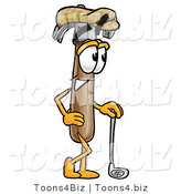Illustration of a Cartoon Hammer Mascot Leaning on a Golf Club While Golfing by Mascot Junction