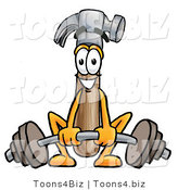 Illustration of a Cartoon Hammer Mascot Lifting a Heavy Barbell by Mascot Junction