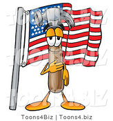Illustration of a Cartoon Hammer Mascot Pledging Allegiance to an American Flag by Mascot Junction