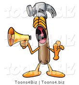 Illustration of a Cartoon Hammer Mascot Screaming into a Megaphone by Mascot Junction