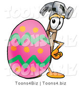 Illustration of a Cartoon Hammer Mascot Standing Beside an Easter Egg by Mascot Junction