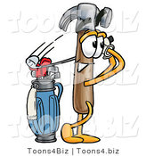 Illustration of a Cartoon Hammer Mascot Swinging His Golf Club While Golfing by Mascot Junction