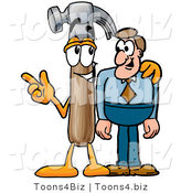 Illustration of a Cartoon Hammer Mascot Talking to a Business Man by Mascot Junction