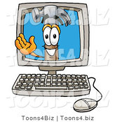 Illustration of a Cartoon Hammer Mascot Waving from Inside a Computer Screen by Mascot Junction