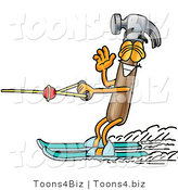 Illustration of a Cartoon Hammer Mascot Waving While Water Skiing by Mascot Junction