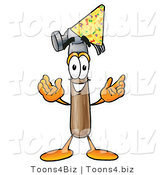 Illustration of a Cartoon Hammer Mascot Wearing a Birthday Party Hat by Mascot Junction