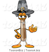 Illustration of a Cartoon Hammer Mascot Wearing a Pilgrim Hat on Thanksgiving by Mascot Junction