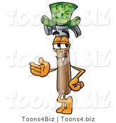 Illustration of a Cartoon Hammer Mascot Wearing a Saint Patricks Day Hat with a Clover on It by Mascot Junction