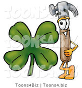 Illustration of a Cartoon Hammer Mascot with a Green Four Leaf Clover on St Paddy's or St Patricks Day by Mascot Junction