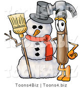 Illustration of a Cartoon Hammer Mascot with a Snowman on Christmas by Mascot Junction