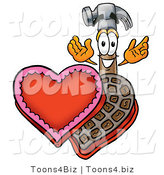 Illustration of a Cartoon Hammer Mascot with an Open Box of Valentines Day Chocolate Candies by Mascot Junction