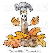 Illustration of a Cartoon Hammer Mascot with Autumn Leaves and Acorns in the Fall by Mascot Junction