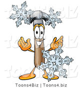 Illustration of a Cartoon Hammer Mascot with Three Snowflakes in Winter by Toons4Biz