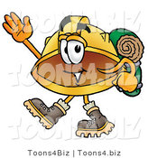 Illustration of a Cartoon Hard Hat Mascot Hiking and Carrying a Backpack by Mascot Junction