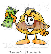 Illustration of a Cartoon Hard Hat Mascot Holding a Dollar Bill by Mascot Junction