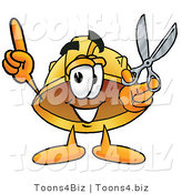 Illustration of a Cartoon Hard Hat Mascot Holding a Pair of Scissors by Mascot Junction