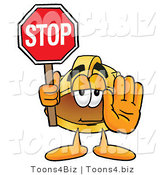 Illustration of a Cartoon Hard Hat Mascot Holding a Stop Sign by Mascot Junction