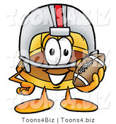 Illustration of a Cartoon Hard Hat Mascot in a Helmet, Holding a Football by Mascot Junction