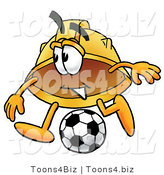 Illustration of a Cartoon Hard Hat Mascot Kicking a Soccer Ball by Toons4Biz