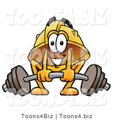 Illustration of a Cartoon Hard Hat Mascot Lifting a Heavy Barbell by Mascot Junction