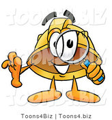 Illustration of a Cartoon Hard Hat Mascot Looking Through a Magnifying Glass by Toons4Biz