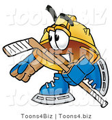 Illustration of a Cartoon Hard Hat Mascot Playing Ice Hockey by Mascot Junction