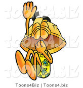 Illustration of a Cartoon Hard Hat Mascot Plugging His Nose While Jumping into Water by Mascot Junction