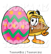 Illustration of a Cartoon Hard Hat Mascot Standing Beside an Easter Egg by Mascot Junction