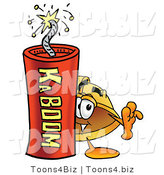 Illustration of a Cartoon Hard Hat Mascot Standing with a Lit Stick of Dynamite by Mascot Junction