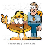 Illustration of a Cartoon Hard Hat Mascot Talking to a Business Man by Mascot Junction