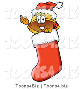 Illustration of a Cartoon Hard Hat Mascot Wearing a Santa Hat Inside a Red Christmas Stocking by Mascot Junction