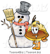 Illustration of a Cartoon Hard Hat Mascot with a Snowman on Christmas by Mascot Junction