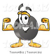Illustration of a Cartoon Hockey Puck Mascot Flexing His Arm Muscles by Mascot Junction