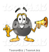 Illustration of a Cartoon Hockey Puck Mascot Holding a Megaphone by Mascot Junction