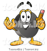 Illustration of a Cartoon Hockey Puck Mascot Holding a Pencil by Mascot Junction