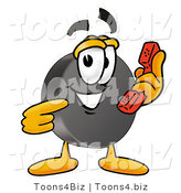 Illustration of a Cartoon Hockey Puck Mascot Holding a Telephone by Mascot Junction