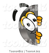 Illustration of a Cartoon Hockey Puck Mascot Peeking Around a Corner by Mascot Junction